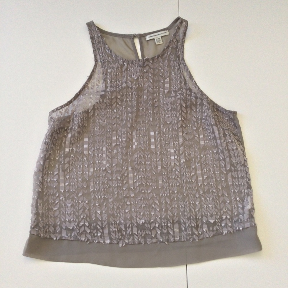 American Eagle Outfitters Sheer Textured Sleeveless Top Gray XS